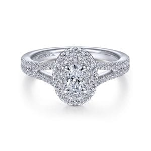 14K White Gold Oval Diamond Engagement Ring