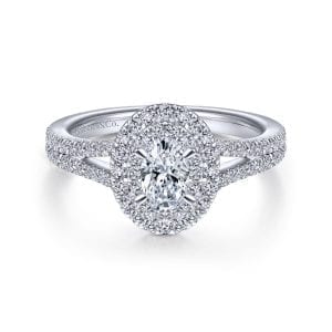14K White Gold Oval Diamond Engagement Ring