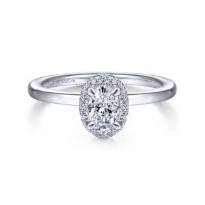 14K White Gold Oval Halo Diamond Engagement Ring