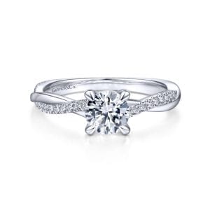 14K White Gold Round Twisted Diamond Engagement Ring