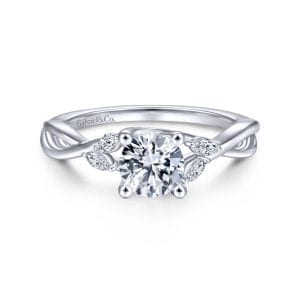 14K White Gold Round Twisted Diamond Engagement Ring