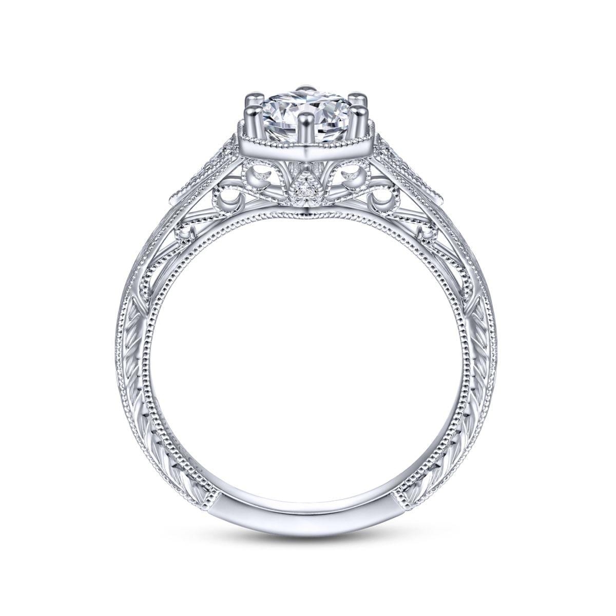 Vintage Inspired 14K White Gold Round Diamond Engagement Ring - Image 2