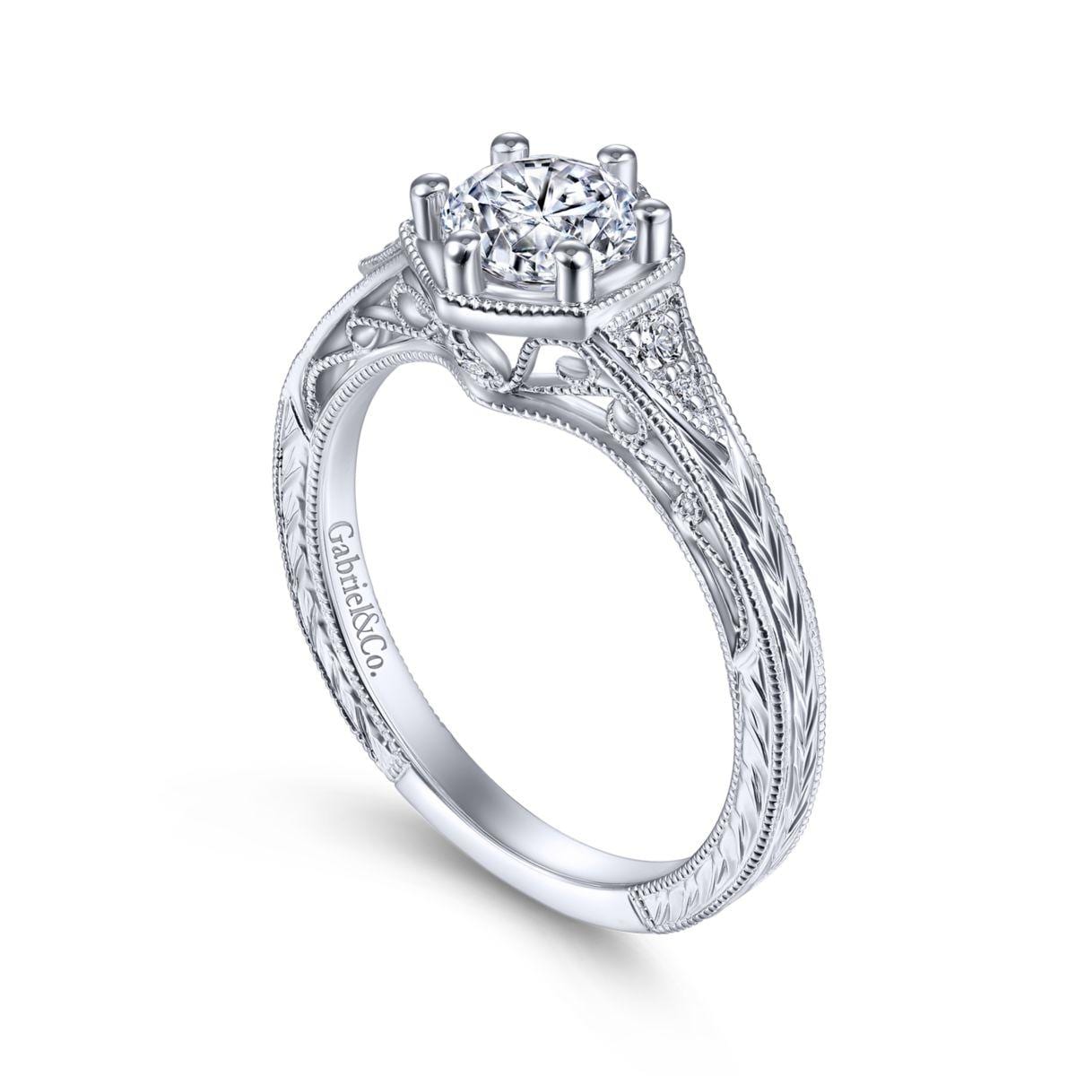 Vintage Inspired 14K White Gold Round Diamond Engagement Ring - Image 3