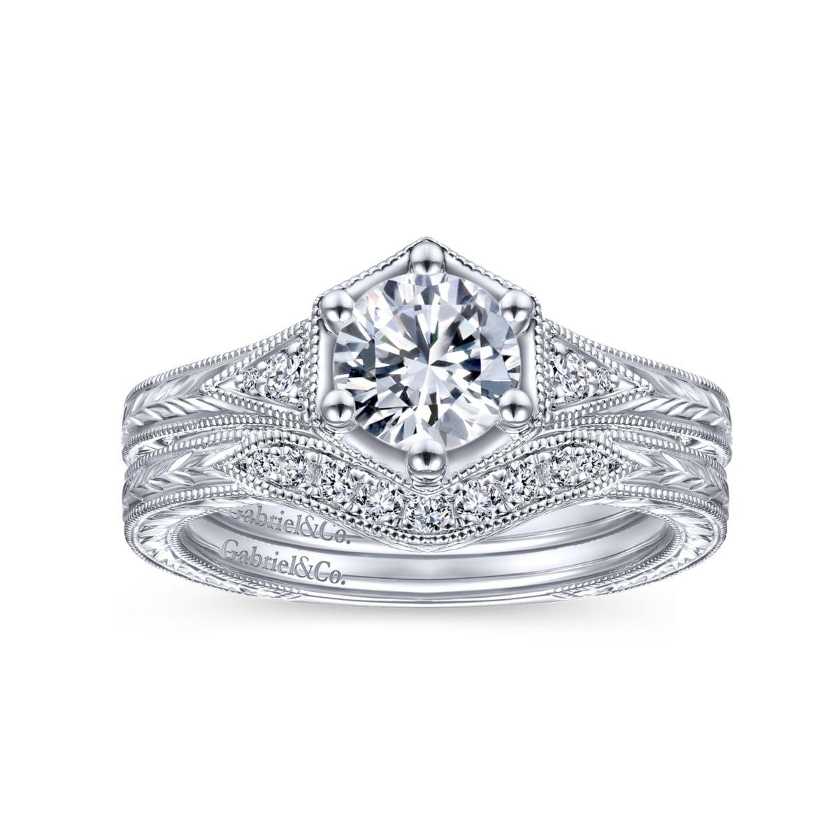 Vintage Inspired 14K White Gold Round Diamond Engagement Ring - Image 4