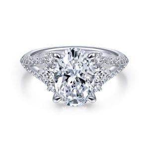 14K White Gold Oval Three Stone Diamond Engagement Ring