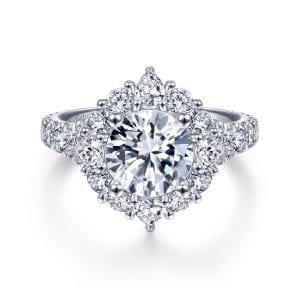 14K White Gold Fancy Halo Round Diamond Engagement Ring