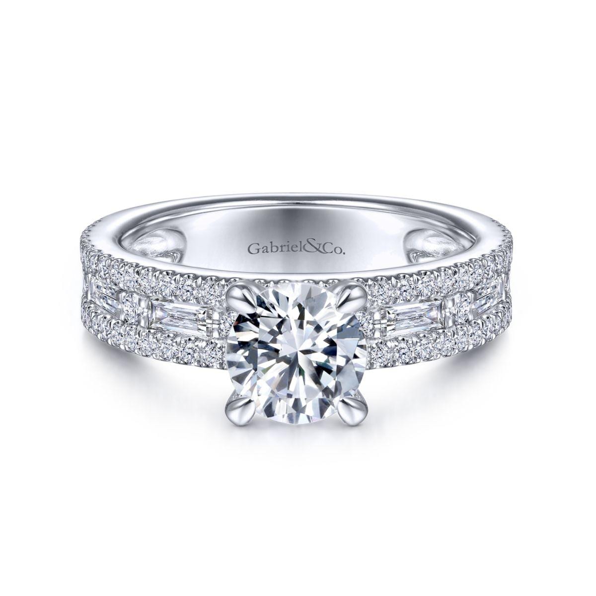 14K White Gold Wide Band Round Diamond Engagement Ring
