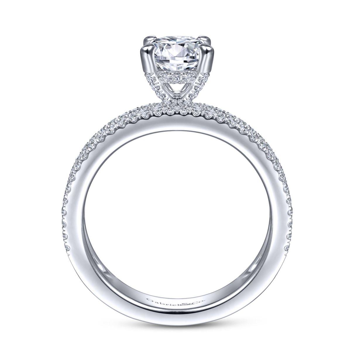 14K White Gold Wide Band Round Diamond Engagement Ring - Image 2