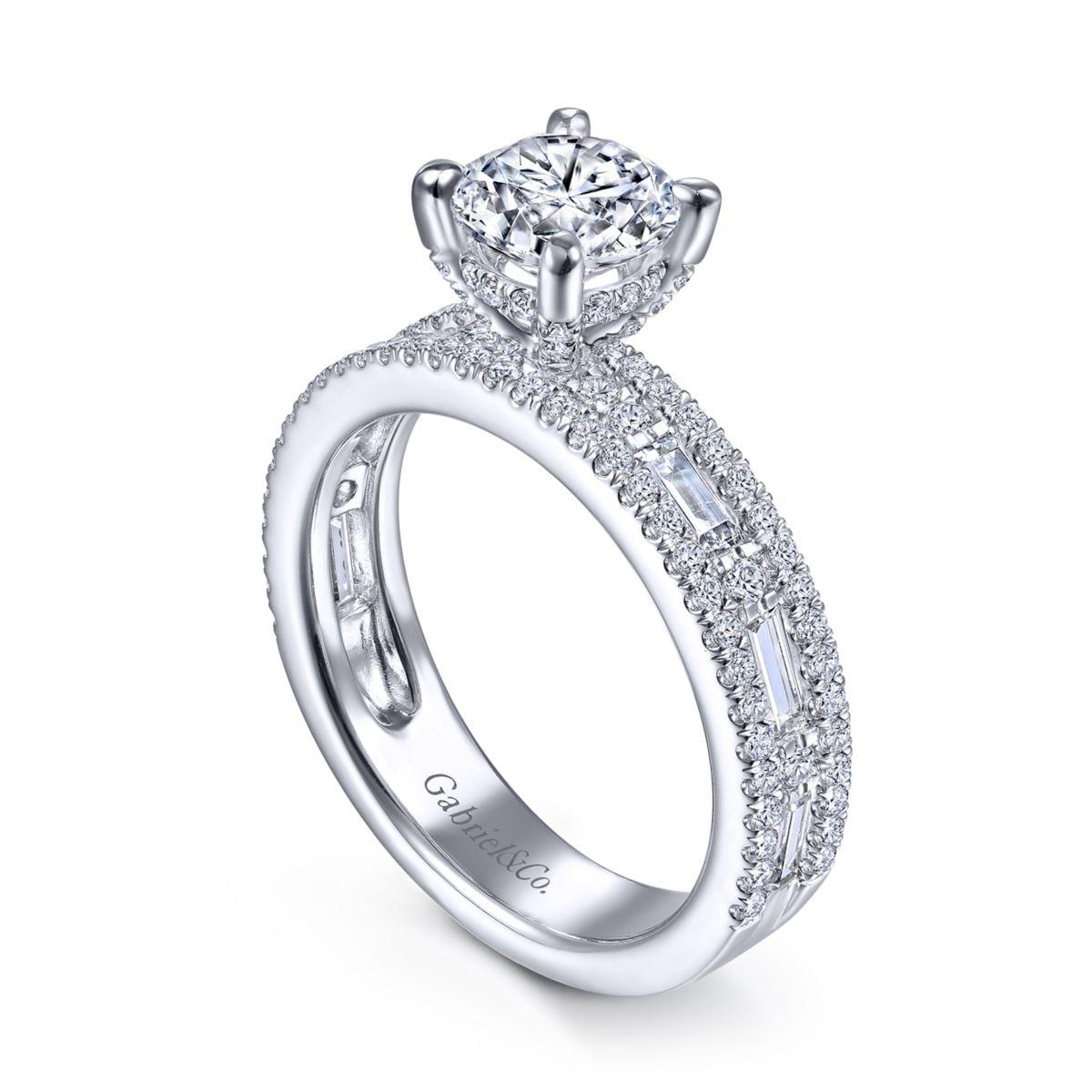 14K White Gold Wide Band Round Diamond Engagement Ring - Image 3