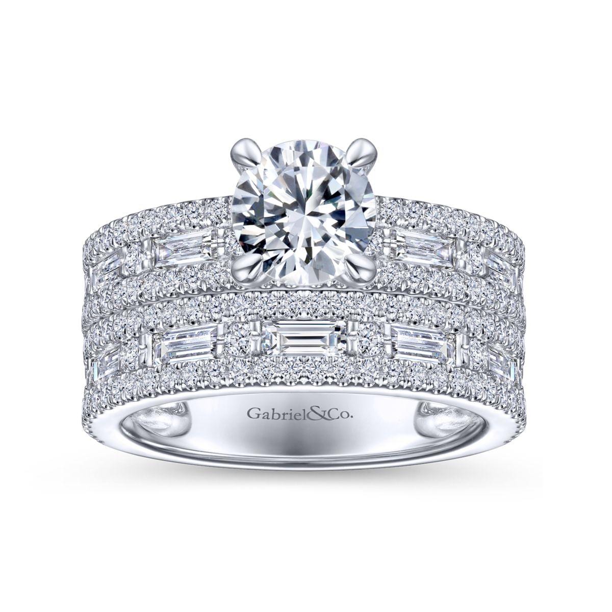 14K White Gold Wide Band Round Diamond Engagement Ring - Image 4