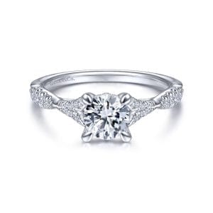 14K White Gold Split Shank Round Diamond Engagement Ring