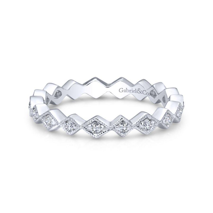 14K White Gold Geometric Diamond Stackable Ring