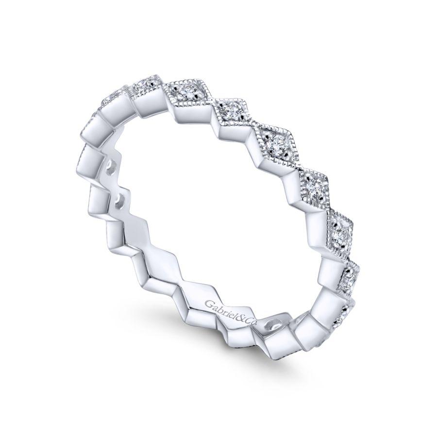 14K White Gold Geometric Diamond Stackable Ring - Image 3