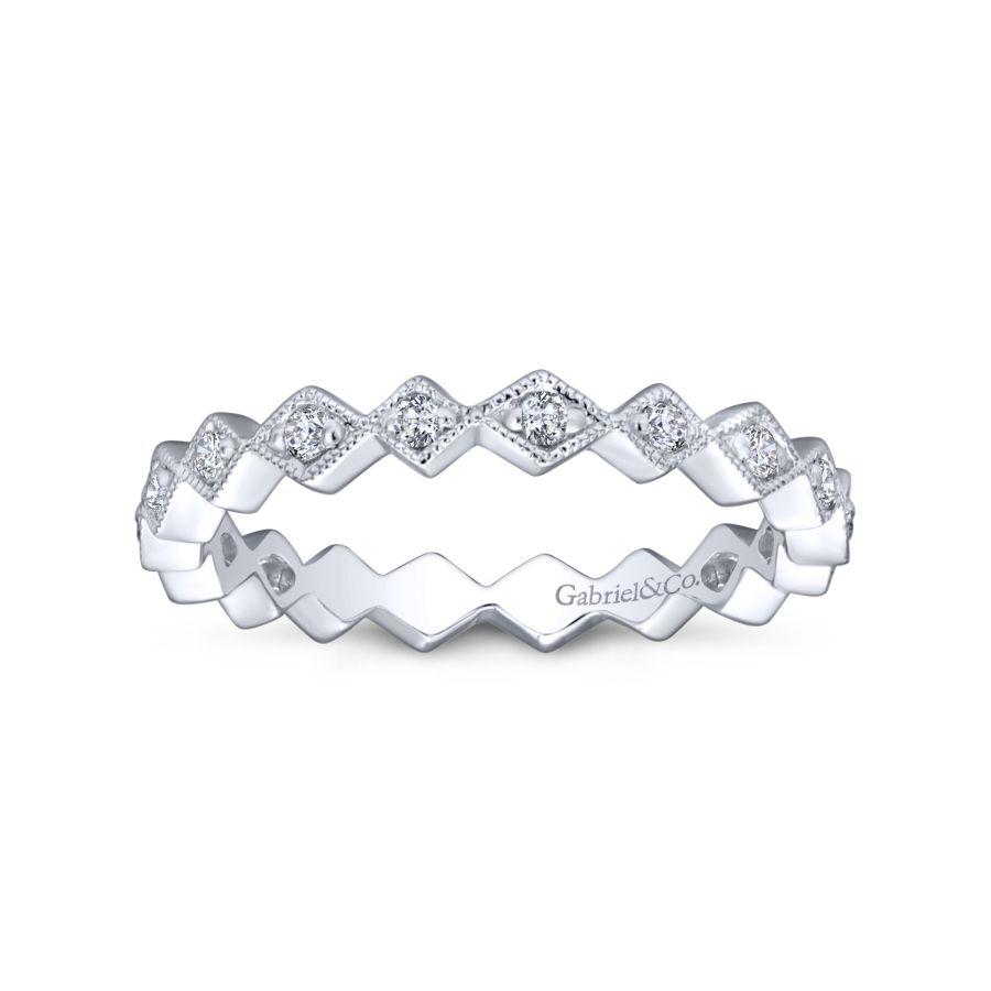 14K White Gold Geometric Diamond Stackable Ring - Image 4