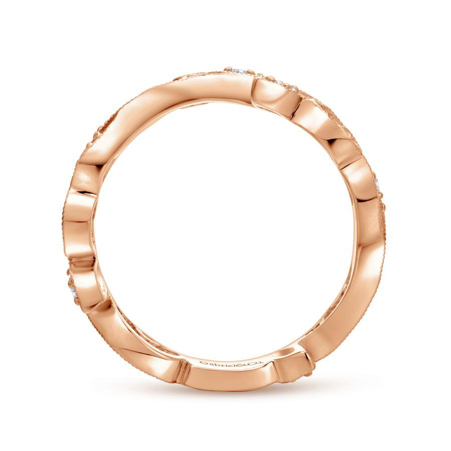 14K Rose Gold Scrolling Floral Diamond Ring - Image 2