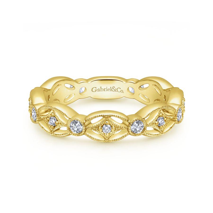 14K Yellow Gold Intricate Cutout Stackable Diamond Ring