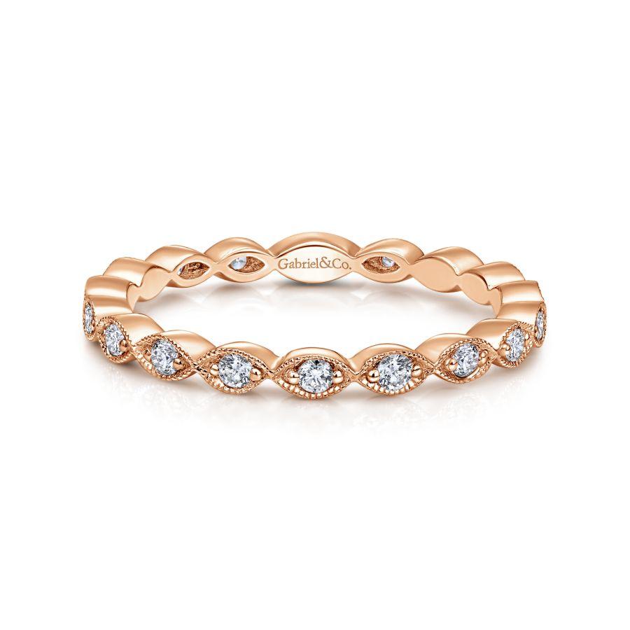 14K Rose Gold Marquise Station Diamond Stackable Ring