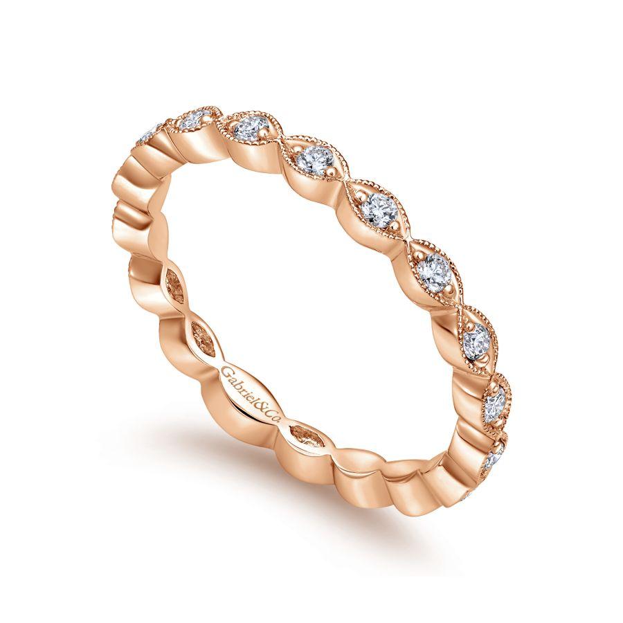 14K Rose Gold Marquise Station Diamond Stackable Ring - Image 3