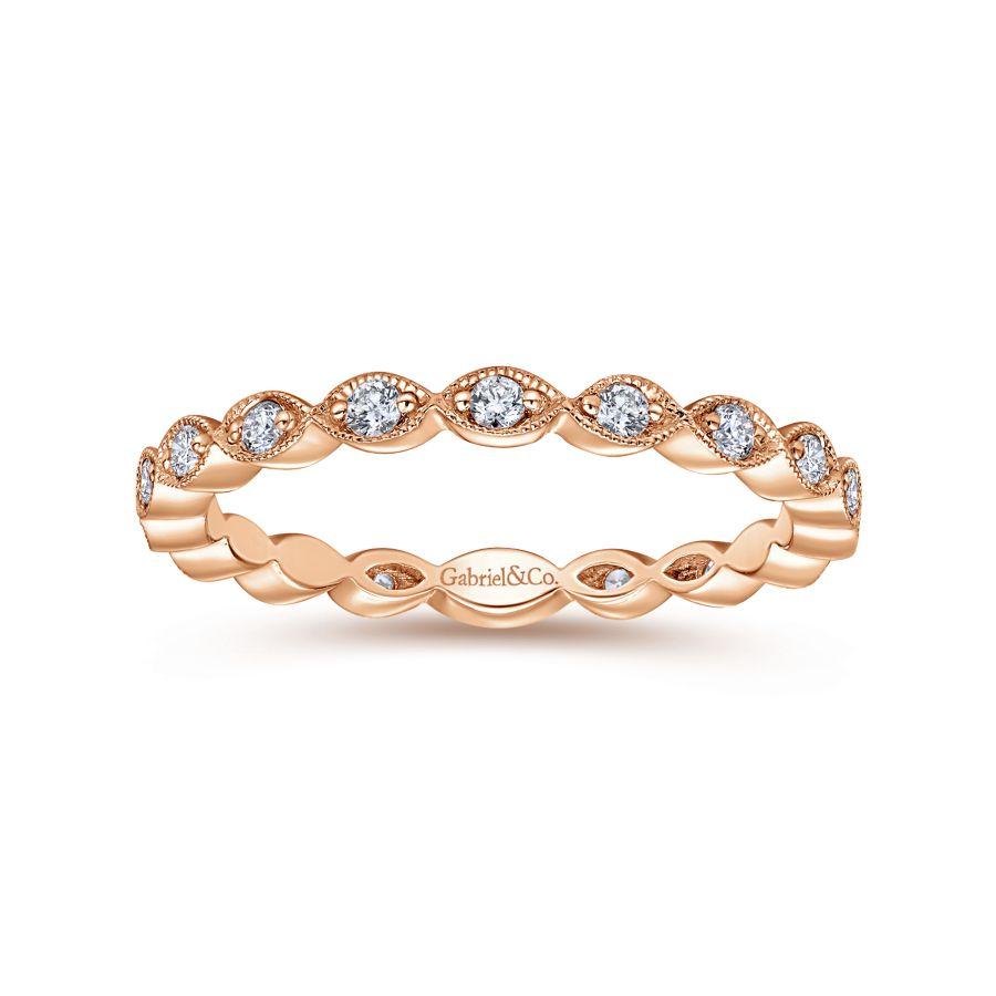 14K Rose Gold Marquise Station Diamond Stackable Ring - Image 4