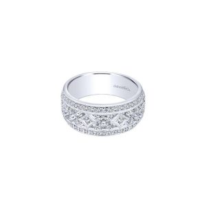 Vintage 14K White Gold Wide Openwork Diamond Band