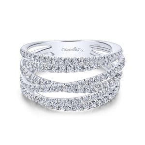 14k White Gold Layered Wide Band Diamond Ring