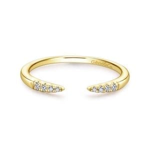 14K Yellow Gold Open Diamond Tipped Stackable Ring