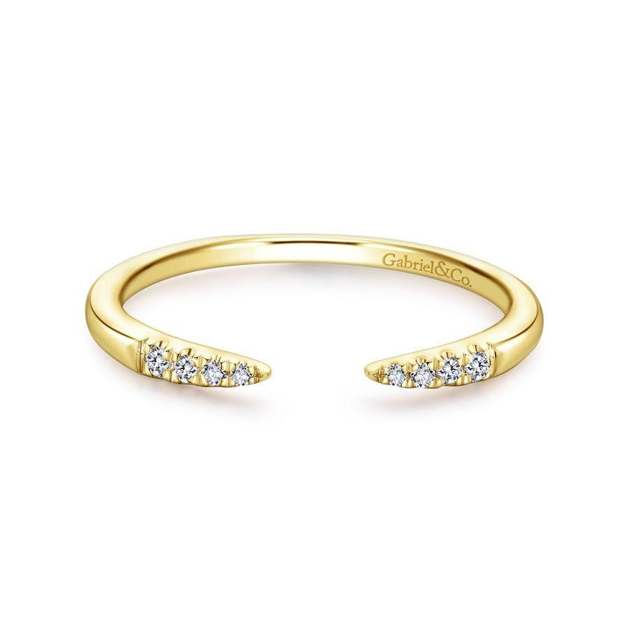 14K Yellow Gold Open Diamond Tipped Stackable Ring