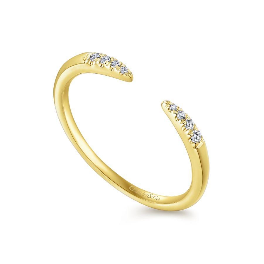 14K Yellow Gold Open Diamond Tipped Stackable Ring - Image 3