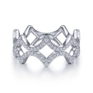 14K White Gold Open Triangular Diamond Ring