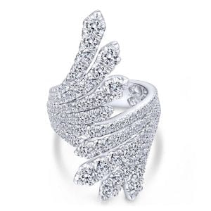 18K White Gold Dramatic Wide Band Diamond Fan Ring
