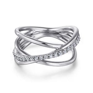 925 Sterling Silver Intersecting Ring with White Sapphire Center