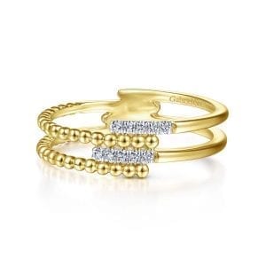 14K Yellow Gold Beaded Interlocking Diamond Ring