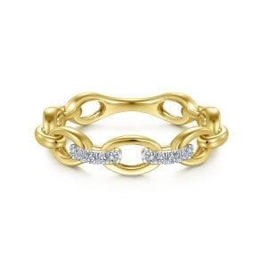 14K Yellow Gold Oval Chain Link Diamond Ring
