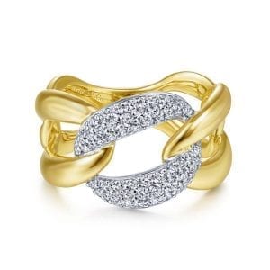 14K White-Yellow Gold Large Chain Link Diamond Station Ring