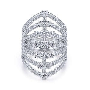 18K White Gold Layered Diamond Fan Wide Band Ring