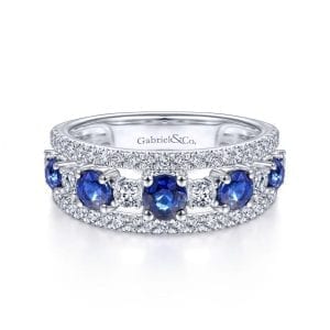 14K White Gold Round Sapphire and Diamond Ring