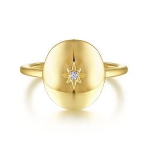 14K Yellow Gold Oval Medallion Ring with Diamond Star Center