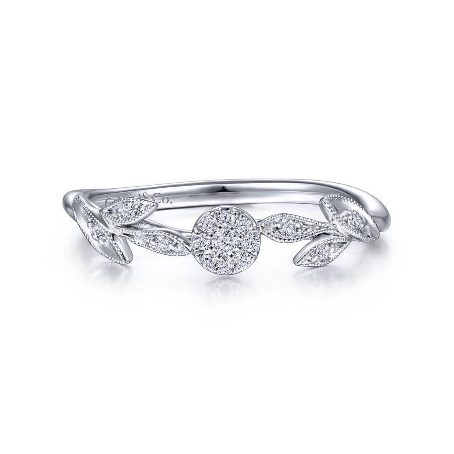 14K White Gold Floral Diamond Stackable Ring