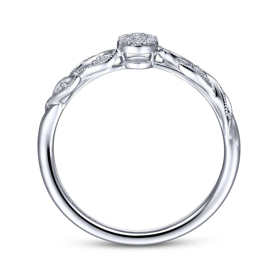 14K White Gold Floral Diamond Stackable Ring - Image 2