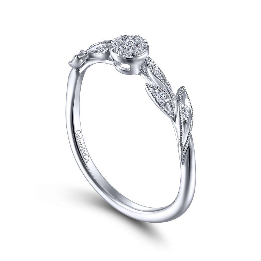 14K White Gold Floral Diamond Stackable Ring - Image 3