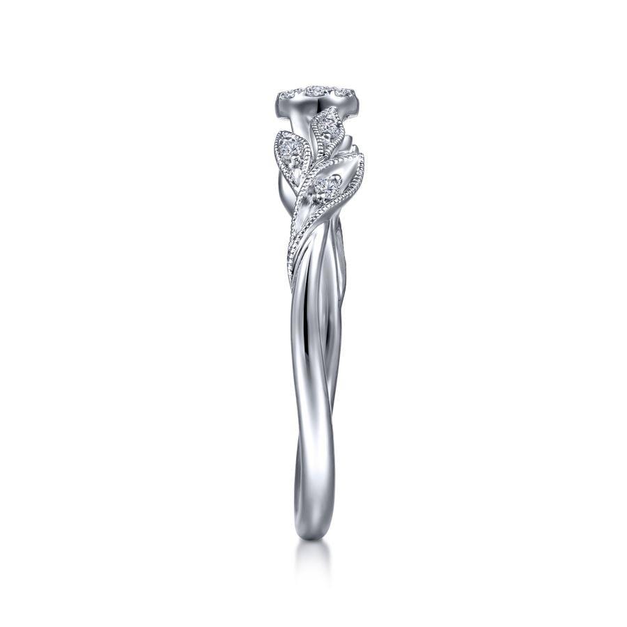 14K White Gold Floral Diamond Stackable Ring - Image 4