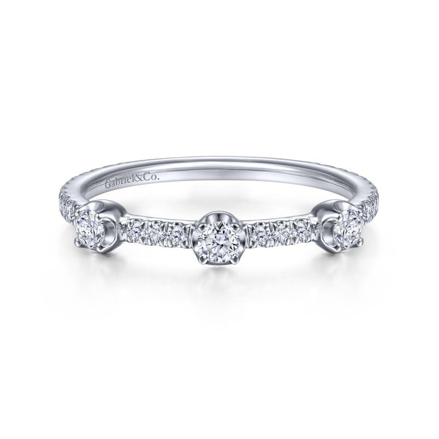 14K White Gold Diamond Station Stackable Ring