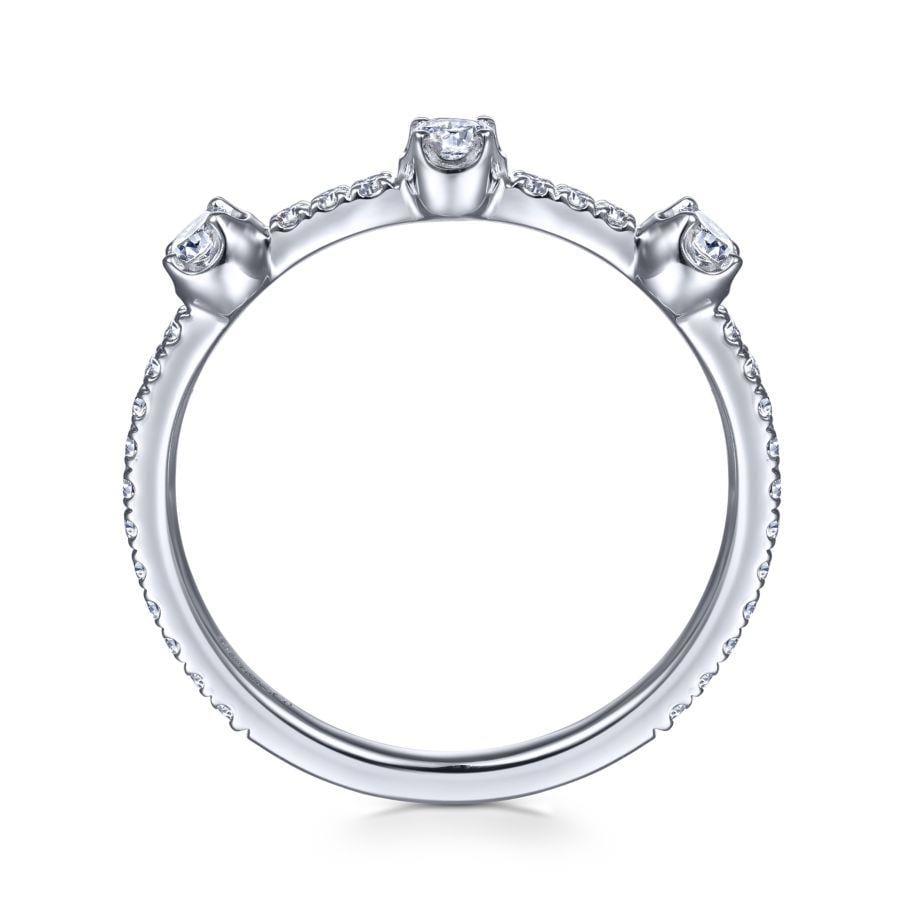 14K White Gold Diamond Station Stackable Ring - Image 2