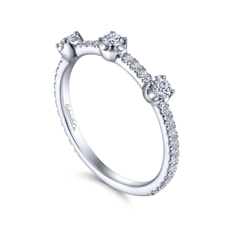 14K White Gold Diamond Station Stackable Ring - Image 3