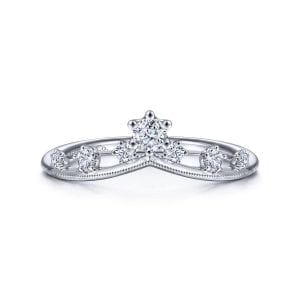 14K White Gold Curved Diamond Crown Ring