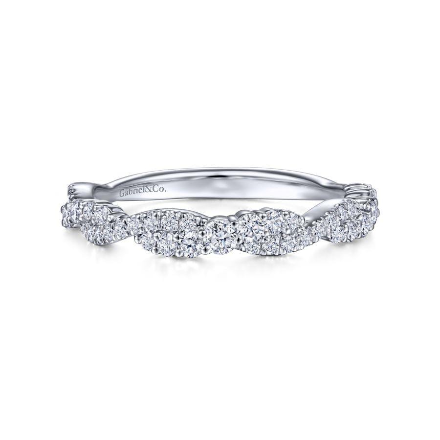 14K White Gold Twisted Diamond Stackable Ring