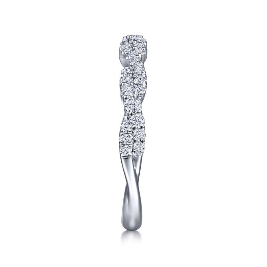 14K White Gold Twisted Diamond Stackable Ring - Image 4