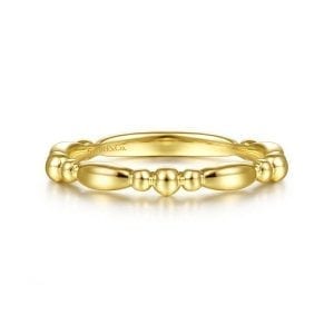 14K Yellow Gold Alternating Bar and Bujukan Bead Stackable Ring
