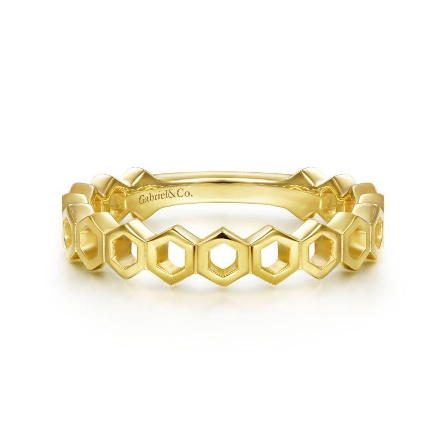 14K Yellow Gold Hexagon Stackable Ring