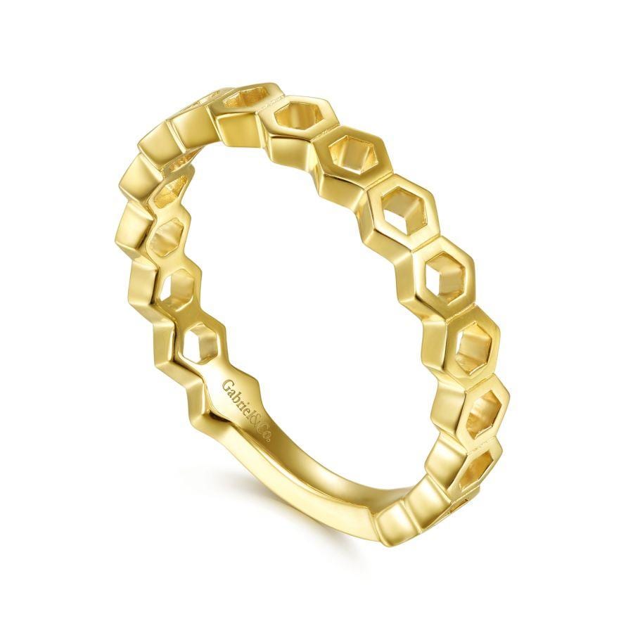 14K Yellow Gold Hexagon Stackable Ring - Image 3